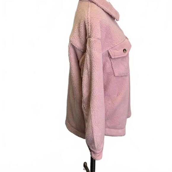 Brand New Zesica Women's Medium Pink Plush Teddy Button Up Jacket Coat - Picture 3 of 13